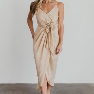 Baltic Born Camila Natural Tank Side Tie Midi Dress L - Champagne